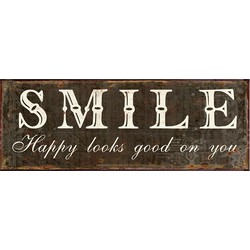 Clayre & Eef Tekstbord  36x13 cm Bruin Wit Ijzer Rechthoek SMILE Wandbord