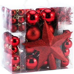 Kerstboomballen kunststof kleur Rood set van 77 stuks