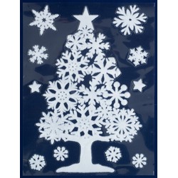1x Witte kerst raamstickers kerstboom met sneeuwvlokken 40 cm - Feeststickers