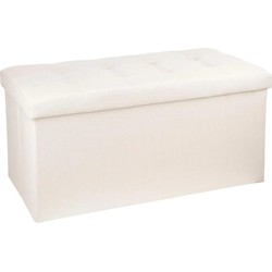 Atmosphera Poef/hocker/voetenbankje - opbergbox - beige - PU/MDF - 76 x 38 x 38 cm - Poefs