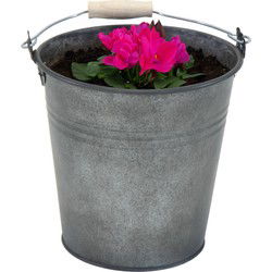 Mega Collections emmer/plantenpot Eddy - zink - vintage antraciet - D16 X H14 cm - IJzeren emmer / teil