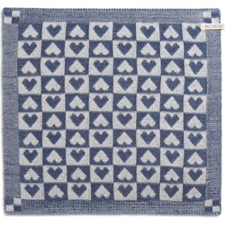 Knit Factory Gebreide Keukendoek - Keukenhanddoek Heart - Ecru/Jeans - 50x50 cm