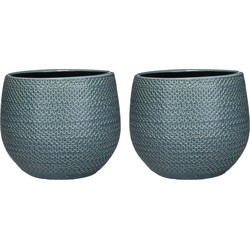 Set van 3x stuks bloempotten midnight blauw ribbels keramiek voor kamerplant H16 x D18 cm - Plantenpotten