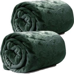 Enzo Fleece deken/plaid - 2x - dennen groen - polyester - 130 x 180 cm - Plaids