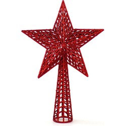 Kunststof kerstboom ster piek rood 27 cm - Kerstpieken - kerstboompieken