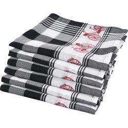 Twentse Damast Theedoekenset - 6 stuks - Bicycle Zwart/Rood