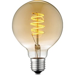 Edison Vintage LED filament lichtbron Globe - Amber - G95 Spiraal - Retro LED lamp - 9.5/9.5/13.5cm - geschikt voor E27 fitting - Dimbaar - 4W 280lm 2700K - warm wit licht