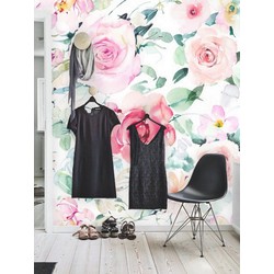 Vliesbehang - 300x250cm - Bloemen rose roze