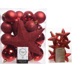 Kerstversiering kunststof kerstballen met piek rood 5-6-8 cm pakket van 39x stuks - Kerstbal