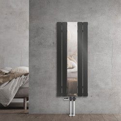 Badkamer radiator plat met spiegel en vloeraansluitset 45x120 cm antraciet ML design