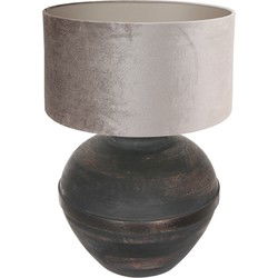 Anne Lighting - tafellamp - Lyons - zwart - hout velours stof - Ø 40cm - E27 - 3469ZW