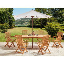MAUI - Tuinset voor 6 met parasol - Lichte houtkleur - Acaciahout