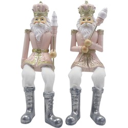 Clayre & Eef Beeld  Notenkraker 6*6*12/21 cm Roze Wit Kunststof Kerstdecoratie Beeld decoratie Decoratieve Accessoires