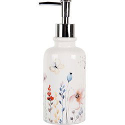 Clayre & Eef Zeepdispenser 350 ml Wit Keramiek Bloemen Zeeppompje