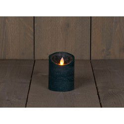 B.o.t. kaars wax rustiek bewegende vlam 7.5x10cm antiek groen 3xaaa/timer
