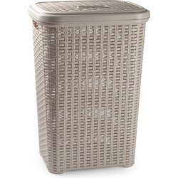 Wasmand rotan met deksel van 60 liter 35 x 43 x 62 cm taupe - Wasmanden