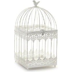 Home decoratie vogelkooi wit 19 x 19 x 39 cm - Deco vogelkooien