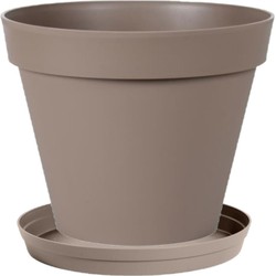 Bloempot Toscane kunststof taupe D40 x H32 cm inclusief onderschaal D35 cm - Plantenpotten