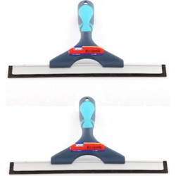 2x Blauwe raamwissers/raamtrekkers met strip van natuurrubber en ergonomische soft grip 25 cm - Raamwissers