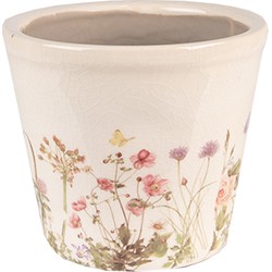 Clayre & Eef Bloempot  Ø 12x10 cm Roze Beige Keramiek Bloemen Bloempot binnen