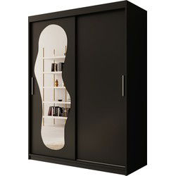 Meubella - Kledingkast Ulysses - Zwart - 150 cm - Met spiegel