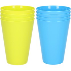 16x stuks onbreekbare kunststof drinkglazen 430 ML in het blauw en groen - Drinkbekers