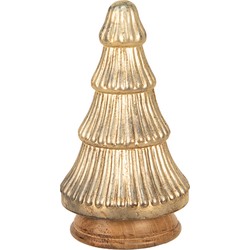 Clayre & Eef Kerstdecoratie Kerstboom Ø 13x25 cm Goudkleurig Glas Hout