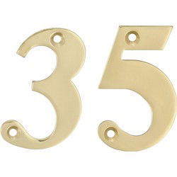 AMIG Huisnummer 35 - massief messing - 5cm - incl. bijpassende schroeven - gepolijst - goudkleur - Huisnummers