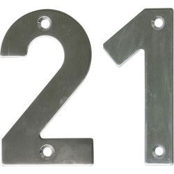 AMIG Huisnummer 21 - massief Inox RVS - 10cm - incl. bijpassende schroeven - zilver - Huisnummers