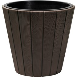 Prosperplast Plantenpot/bloempot Wood Style - buiten/binnen - kunststof - donkerbruin - D35 x H32 cm - Plantenpotten