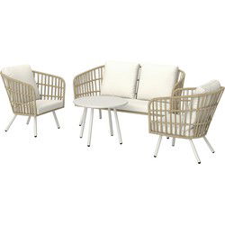 4goodz Tuinmeubelset 4-delig met salontafel bank en 2 stoelen - Creme