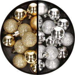 34x stuks kunststof kerstballen goud en zilver 3 cm - Kerstbal