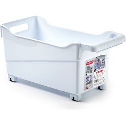 Plasticforte opberg Trolley Container - wit - op wieltjes - L38 x B18 x H18 cm - kunststof - Opberg trolley