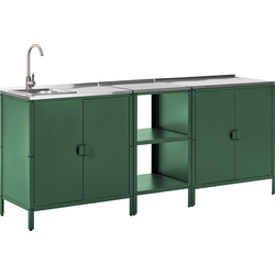VILAMA - Tuinkookeiland met kast en spoelbak 3-delig - Groen - RVS