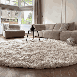 Rond Hoogpolig Vloerkleed Pilo Ivoor Wit Polyester Interieur05 - Rond 200 Ø - (L)