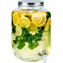 Drank/water/sap dispenser Beverages - 8 Liter - bewerkt deco glas - tapkraan/deksel - zilver - Drankdispensers