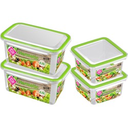 4x Voedsel plastic bewaarbakjes 1,5 en 2,5 liter transparant/groen - Vershoudbakjes
