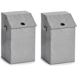 Zeller Wasmand - 2x - grijs - met deksel - polyester - 34 x 34 x 60 cm - Wasmanden