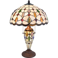 LumiLamp Tiffany Tafellamp  Ø 40x60 cm Beige Bruin Glas Halfrond Tiffany Bureaulamp