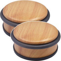 2x Stuks ronde deurstopper houtlook 10 x 4,5 cm van metaal - Deurstoppers