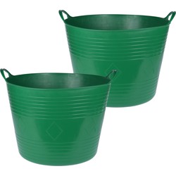 Flexibele emmer - 2x - donkergroen - 40 liter - kunststof - 45 x 37 cm - Wasmanden