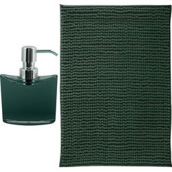 MSV badkamer droogloop mat - Bolzano - 40 x 60 cm - met bijpassend zeeppompje - donkergroen - Badmatjes