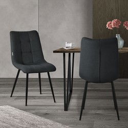 Eetkamerstoelen set van 2 antraciet Keukenstoel met polyester hoes en stalen poten ML design