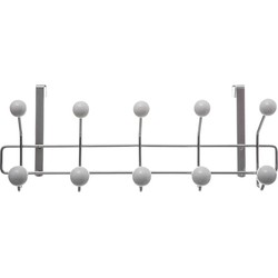 5Five Deurkapstok - 10 ophanghaken/knoppen - zilver/wit - B44 x H17 cm - Kapstokken