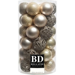 37x stuks kunststof kerstballen parel champagne 6 cm inclusief kerstbalhaakjes - Kerstbal