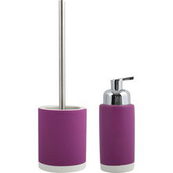 MSV Badkamer accessoires set - paars - zeeppompje/toilet/wc-borstel - Badkameraccessoireset
