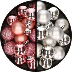 36x stuks kunststof kerstballen roze en zilver 3 en 4 cm - Kerstbal