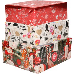 Bellatio Decorations - 9x luxe kerst cadeaupapier rollen in 3-stijlen - Cadeaupapier