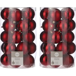 50x Kunststof kerstballen rood 8 cm - Kerstbal