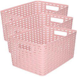 Plasticforte Opbergmand - 3x - Kastmand - rotan kunststof - oudroze - 10 Liter - 22 x 33 x 16 cm - Opbergmanden